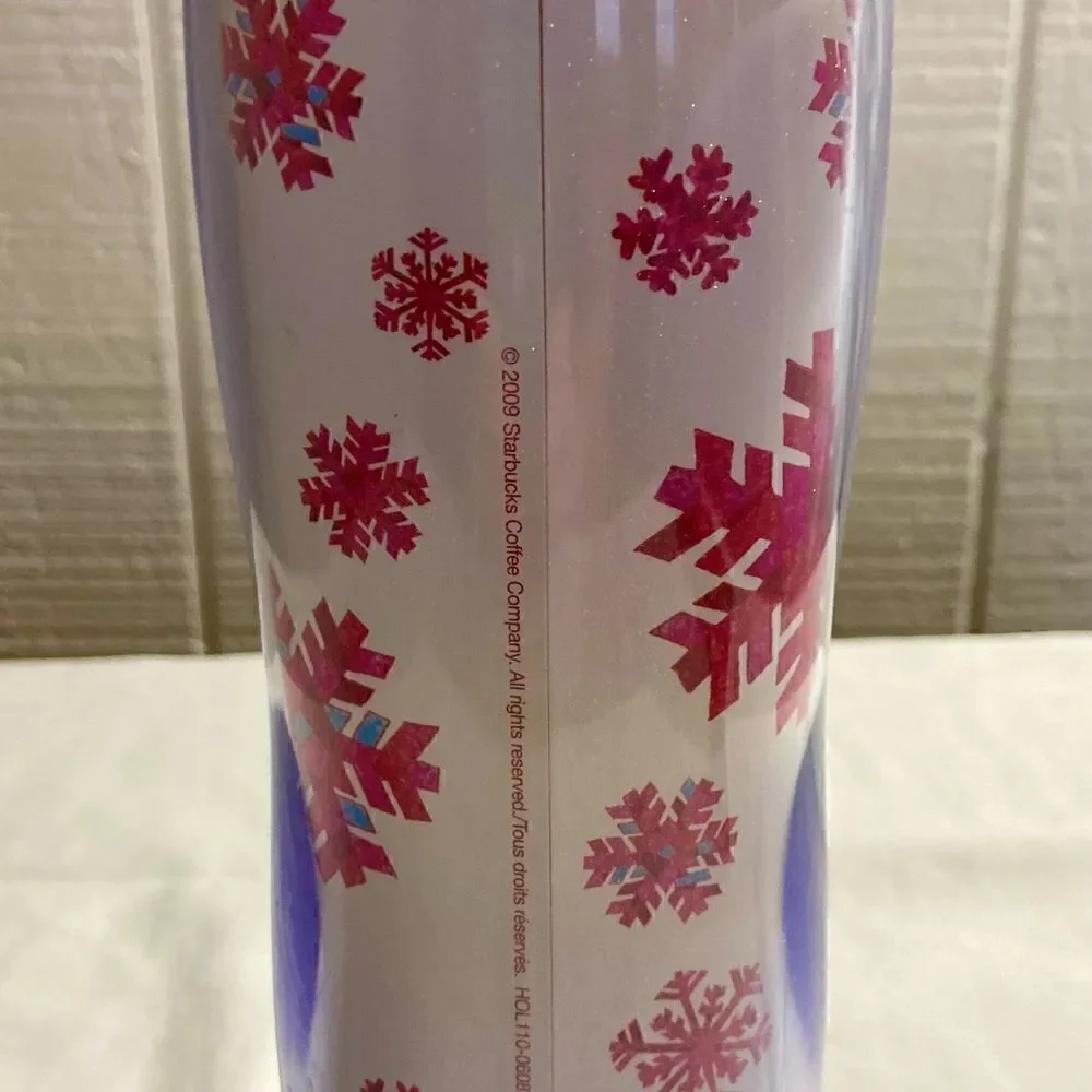Starbucks Red Pink Snowflake Travel Mug Flip Top Tumbler 2009 16 oz Snow.